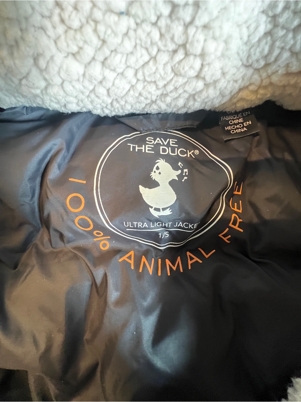 Save The Duck Black Long Puffer Vest Sherpa Hood | Size Small - Picture 7 of 9